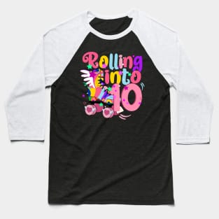 rolling into 10 - 10th birthday girl roller skates theme party Baseball T-Shirt